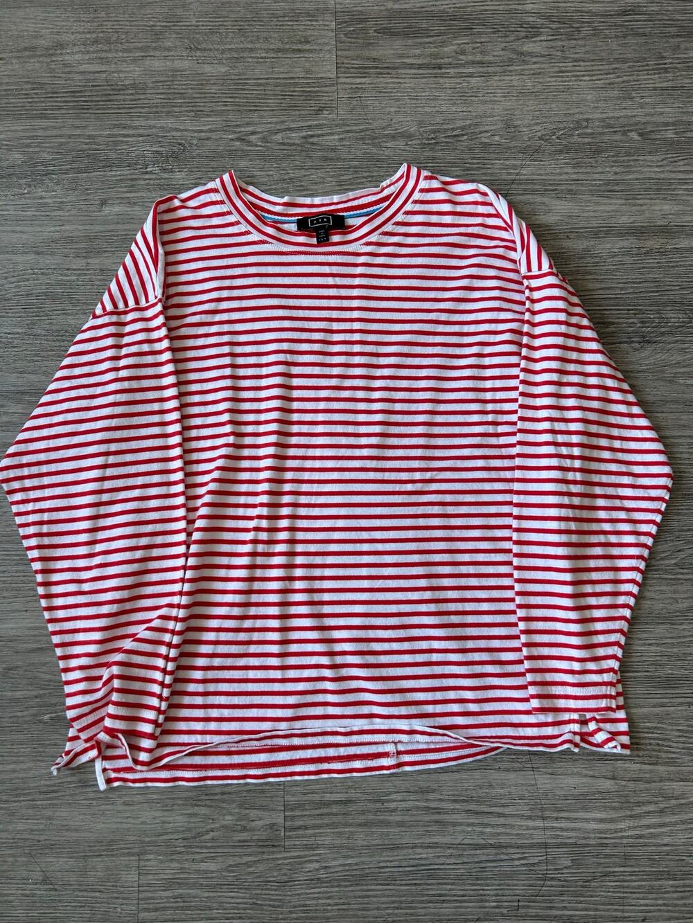 AYR The French Fry Striped Long Sleeve Tee Shirt Women Size L Red White Cotton